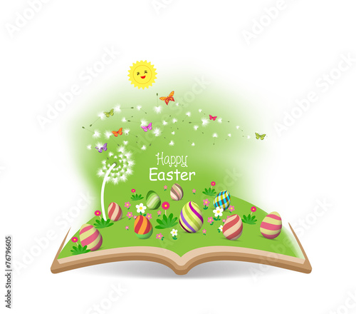 easter egg spring with dandelion in the book