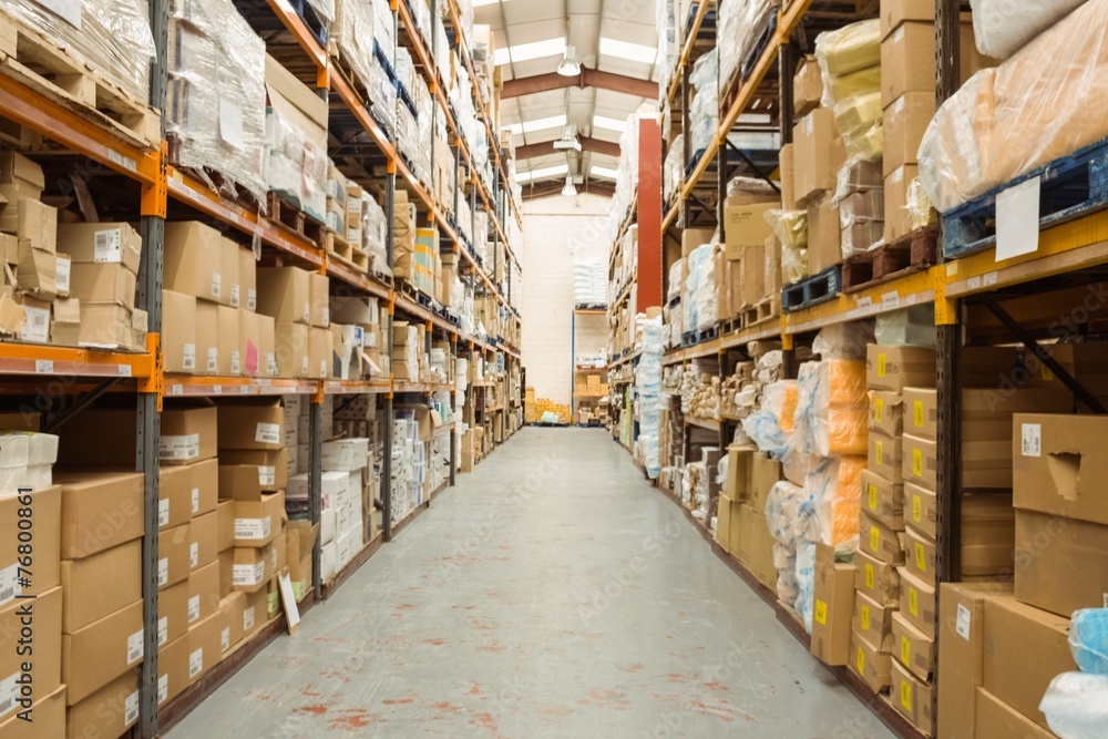 Shelves with boxes in warehouse Shelves with boxes in warehouse