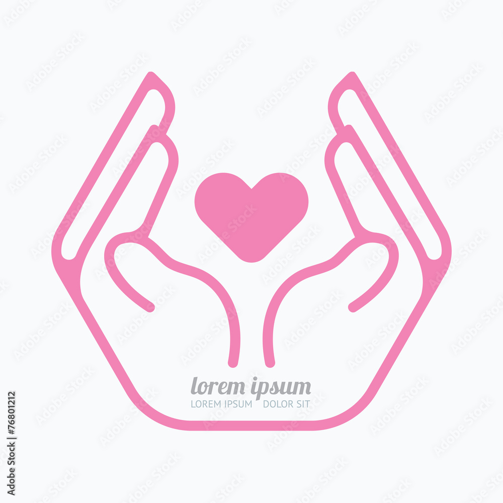 Hand holding heart.logo design,safety care concept.