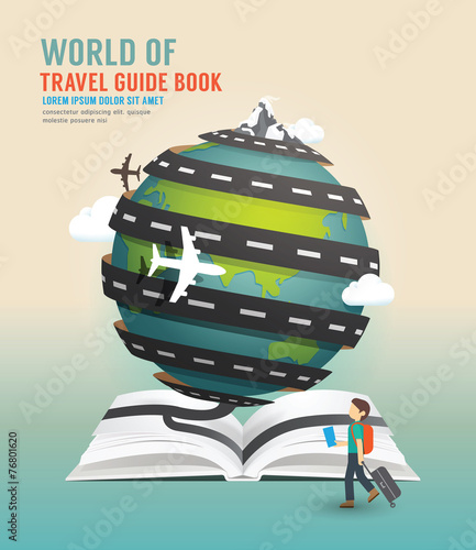 World travel design open book guide concept vector illustration.