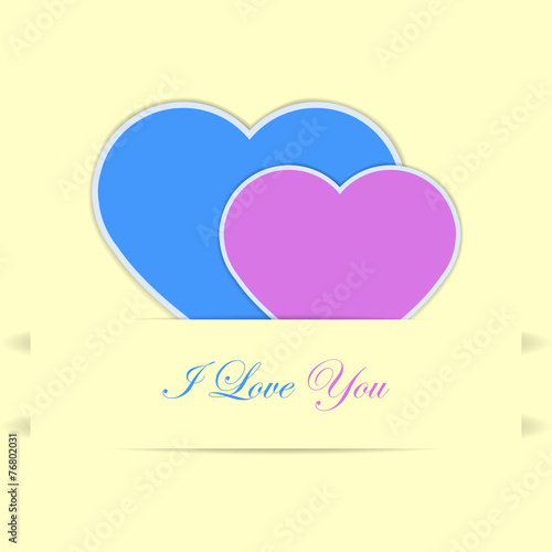 Valentine card with blue and pink hearts