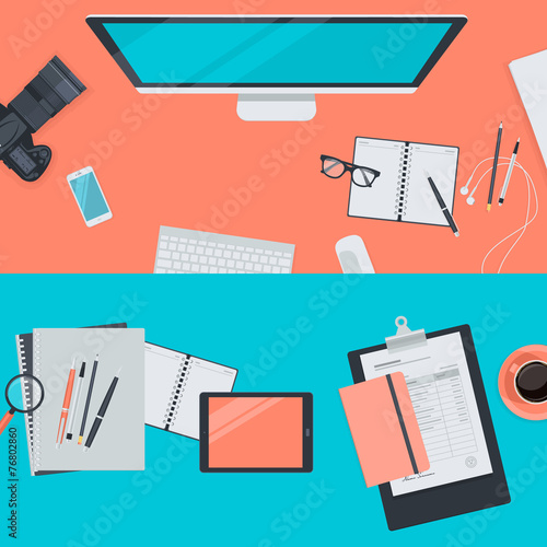 Set of flat design illustration concepts for workspace
