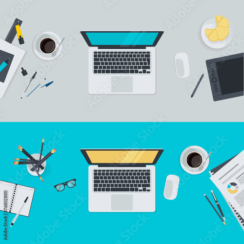 Set of flat design illustration concepts for workspace