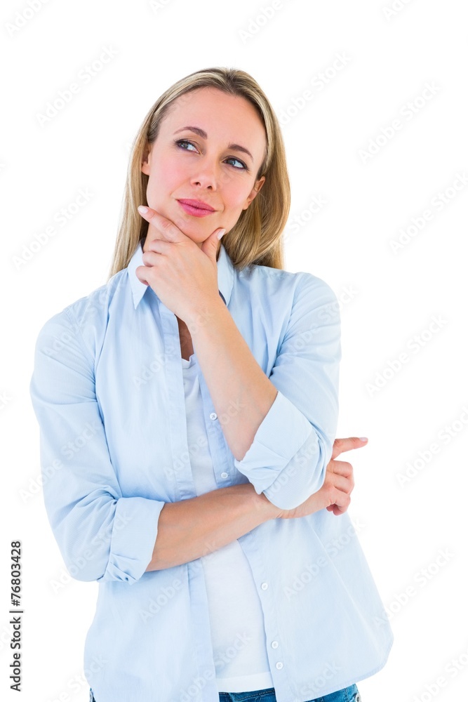 Pretty blonde thinking with hand on chin Pretty blonde thinking with hand on chin