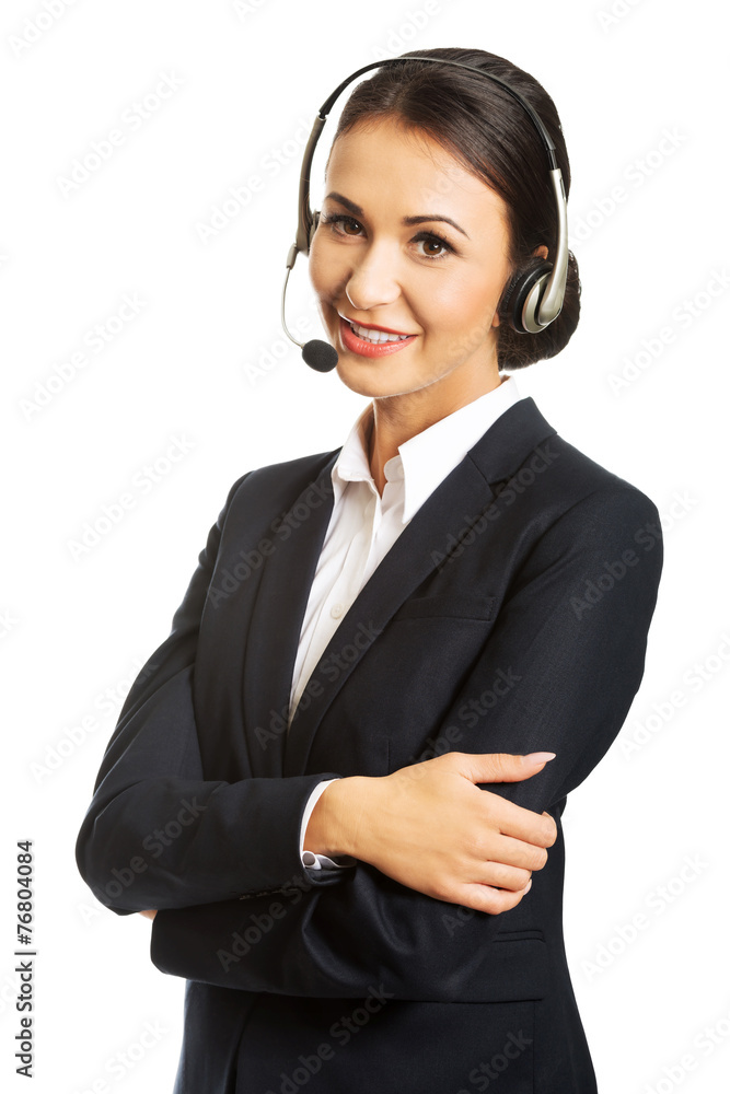 Portrait of happy phone operator in headset Portrait of happy phone operator in headset