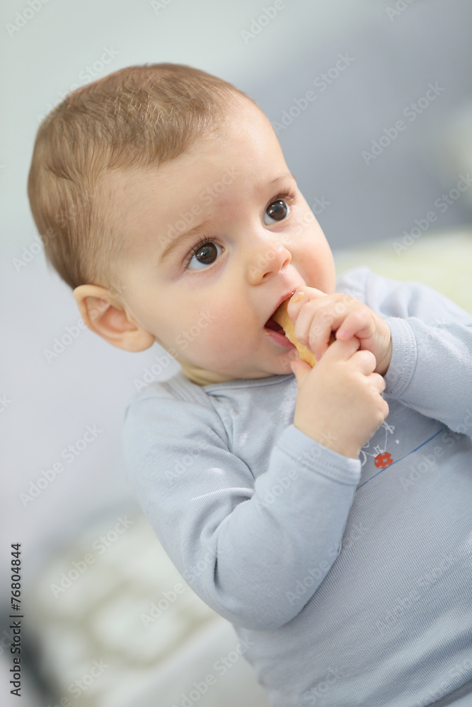 Portrait of cute baby boy eating child biscuit Portrait of cute baby boy eating child biscuit
