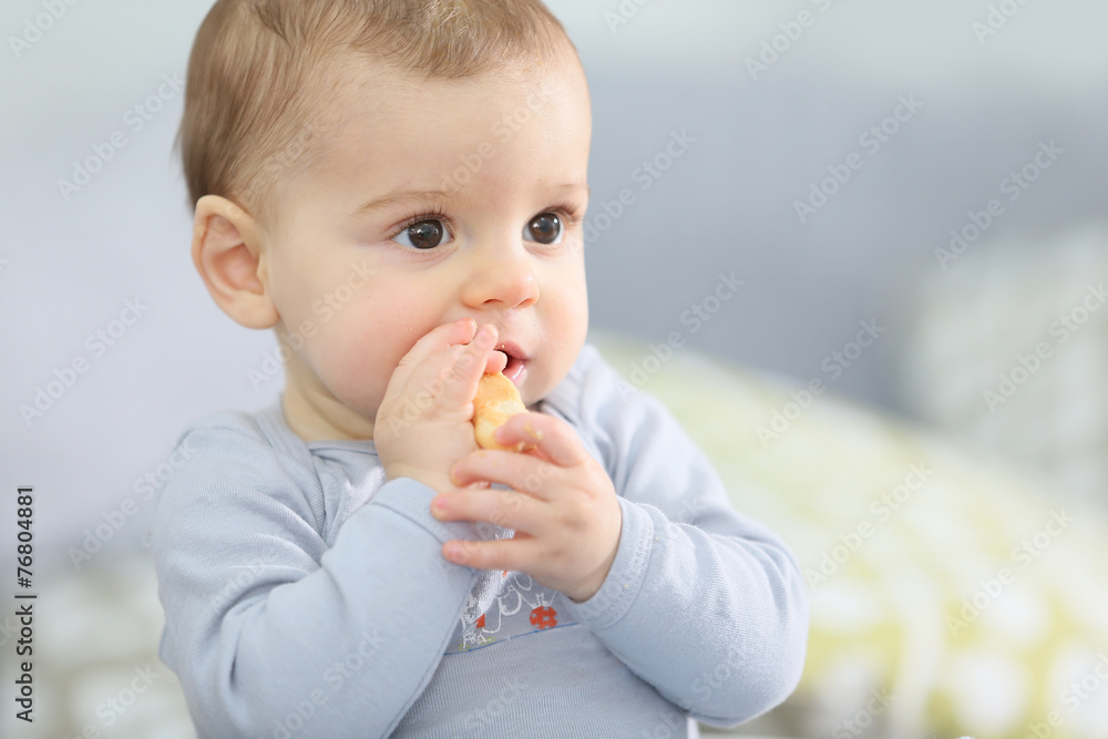 Portrait of cute baby boy eating child biscuit Portrait of cute baby boy eating child biscuit