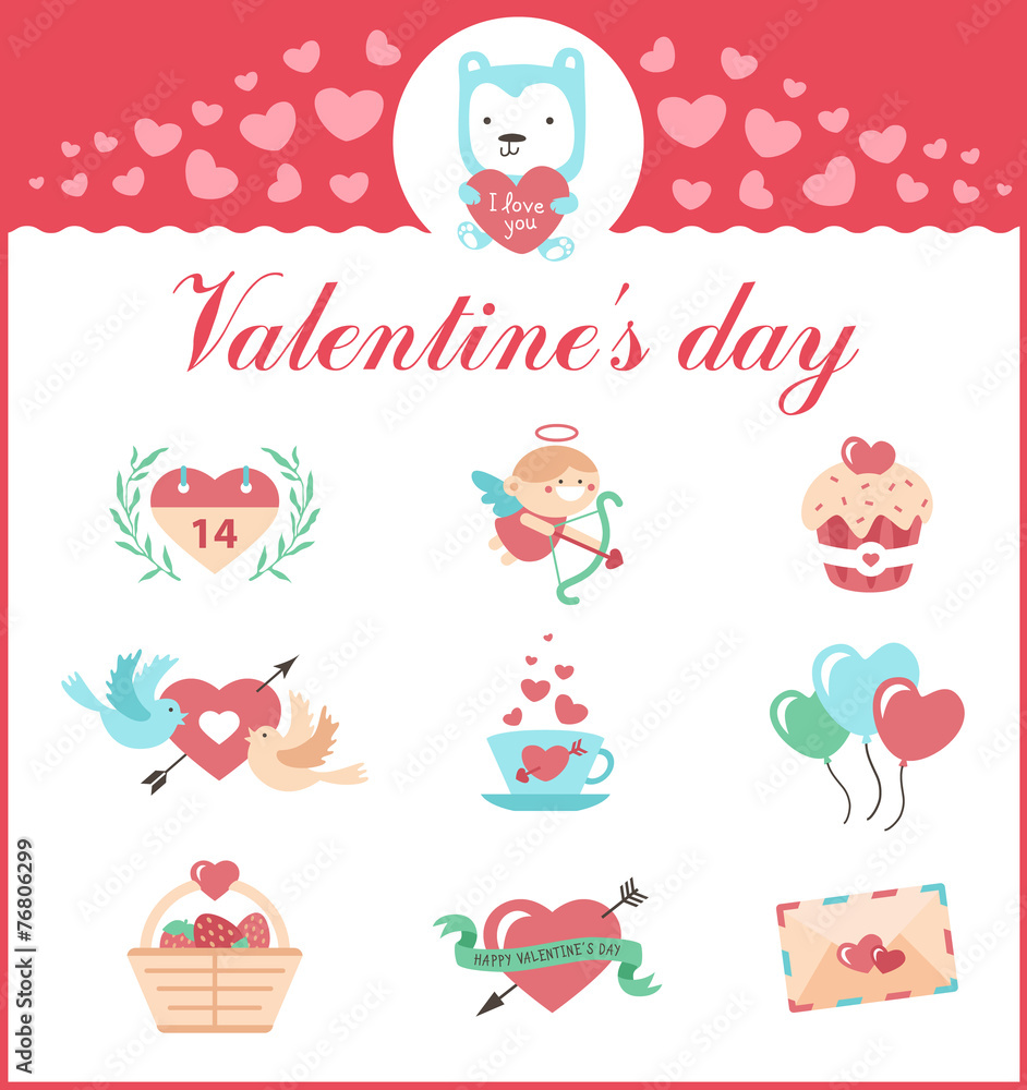 Cute set of icons for Valentines day, wedding, love and romantic Cute set of icons for Valentines day, wedding, love and romantic