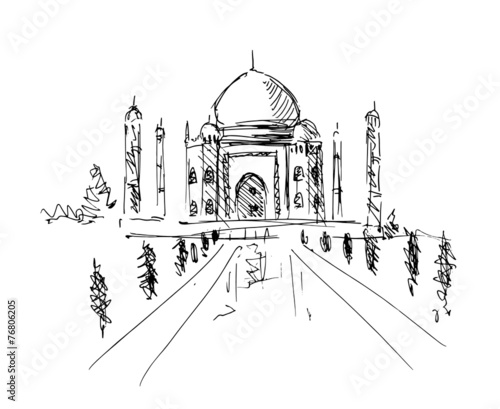 hand sketch taj mahal