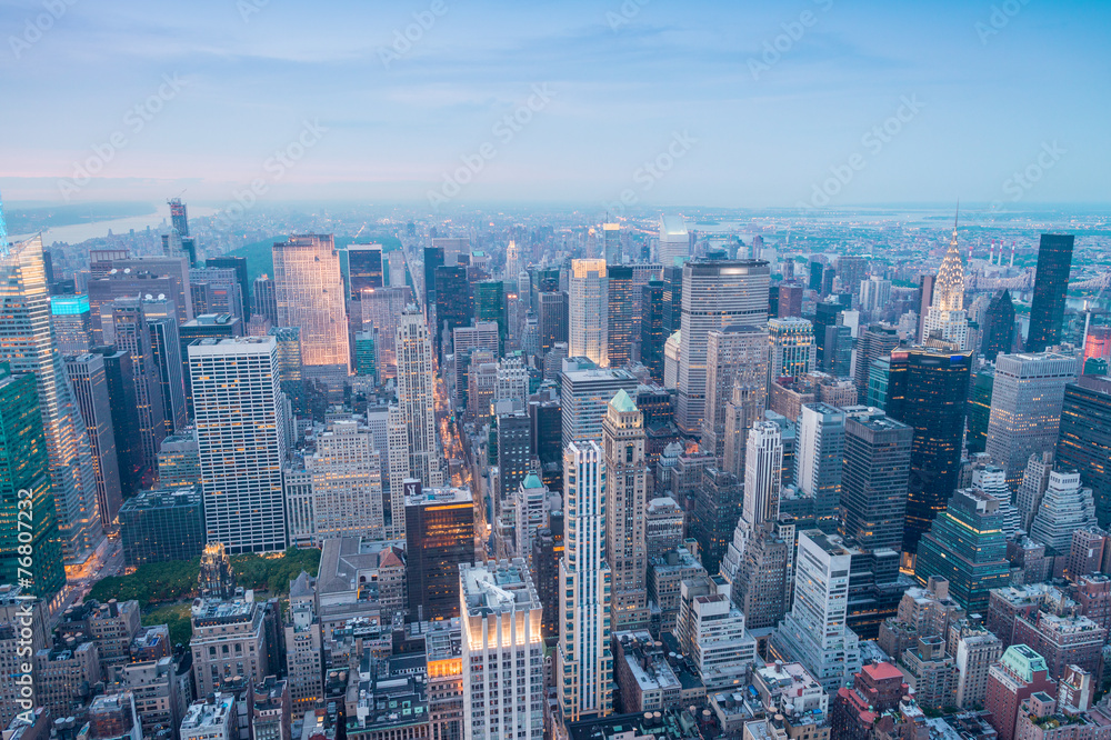 New York. Manhattan aerial skyline at dusk