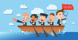 Business corporation team rowing concept flat character