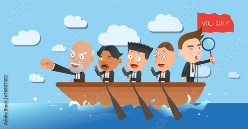 Business corporation team rowing concept flat character