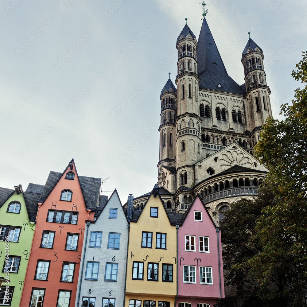 Great St. Martin Churchand and colorful houses of Cologne