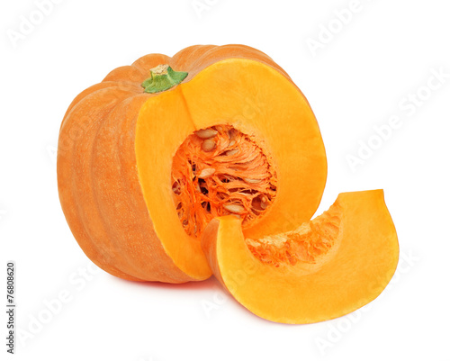 Half of ripe pumpkin and one slice (isolated)