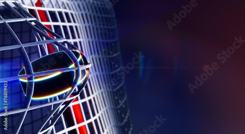 Canvas Print puck in net of ice hockey goal