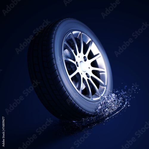 car tire with depth of field blur on black background