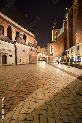 Mariacki Square at Night in the Old Town of Krakow #76810222