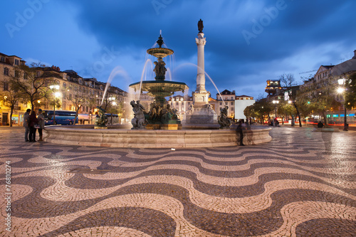 Rossio Square at Night in Lisbon