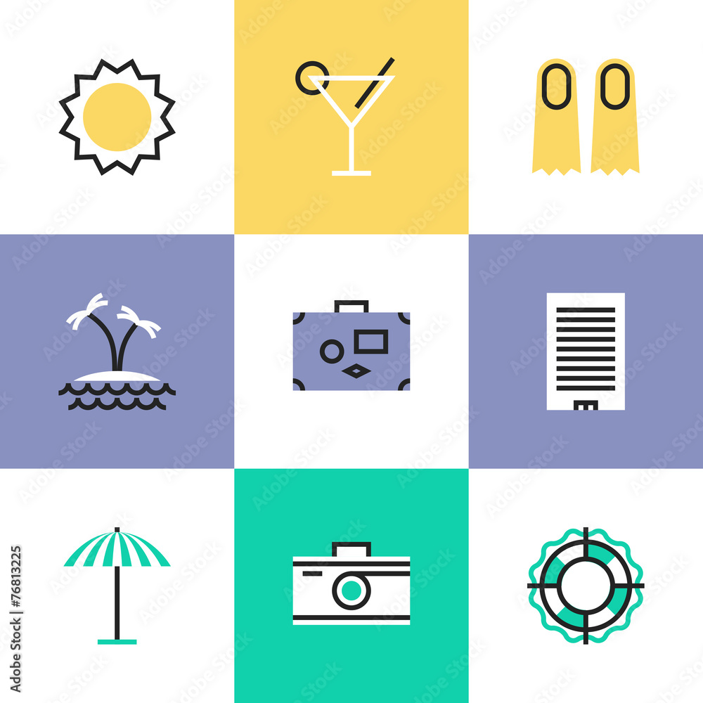 Summer vacation pictogram icons set