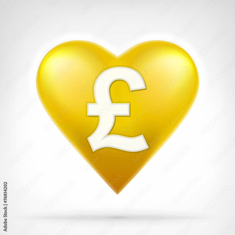 Pound coin shaped as golden heart at modern graphic design Pound coin shaped as golden heart at modern graphic design