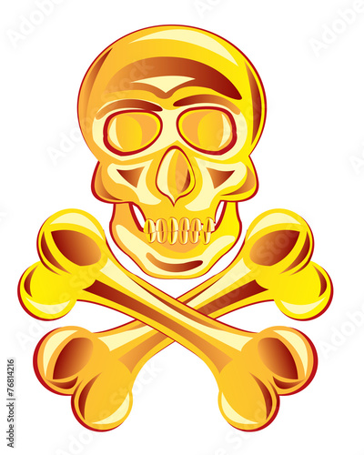 Golden skull with bone