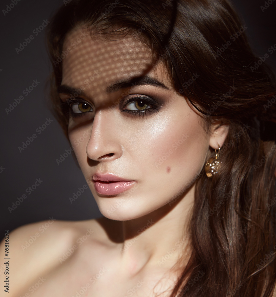 Beautiful sexy brunette woman evening make-up beauty portrait Beautiful sexy brunette woman evening make-up beauty portrait