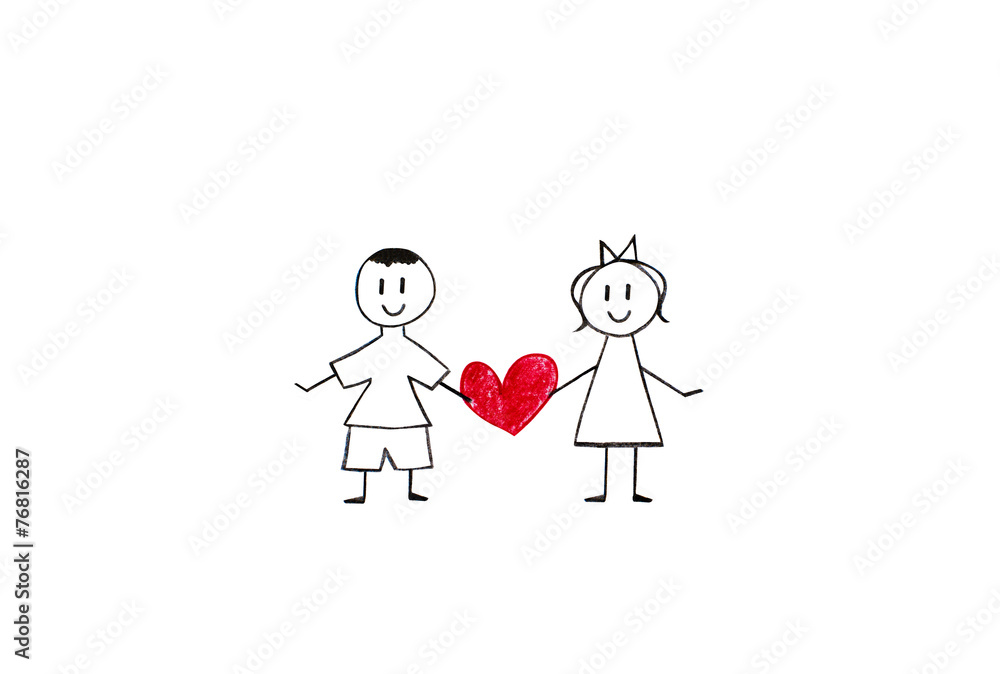 Boy and girl pencil drawings