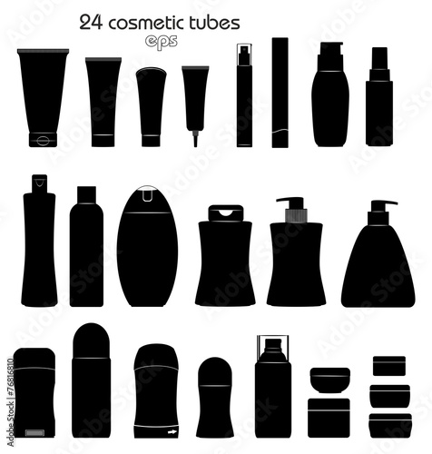 Collection of silhouette cosmetic tubes isolated on white