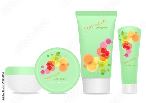Four cosmetic tubes with colorful teenager design