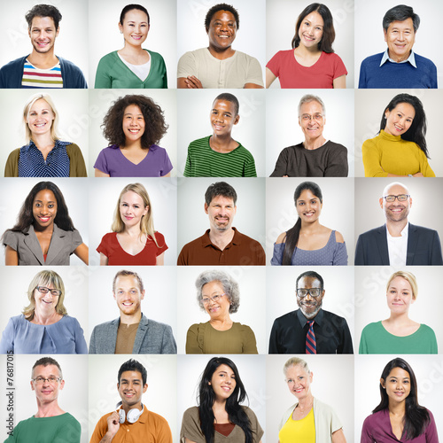 People Faces Portrait Multiethnic Cheerful Group Concept photo