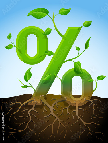 Growing percentage symbol like plant with leaves and roots