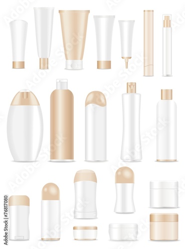 Blank light brown cosmetic tubes on white background