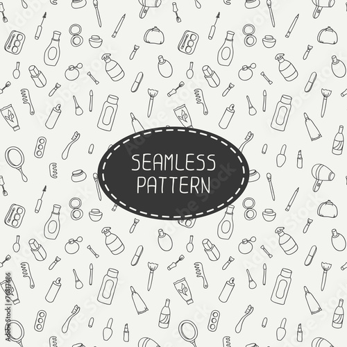 Cosmetics and beauty products icons. Vintage seamless patterns