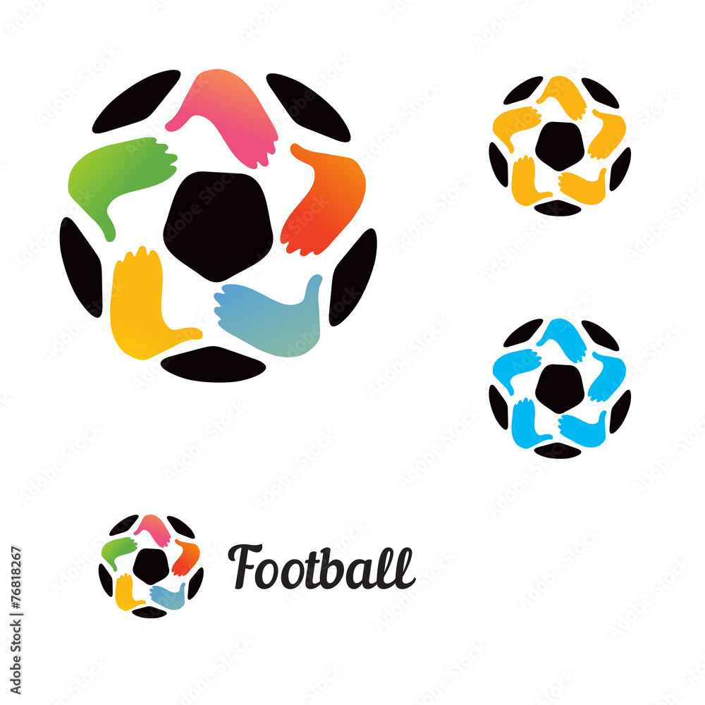 Fototapeta premium Logo with a soccer ball with his hands and a star