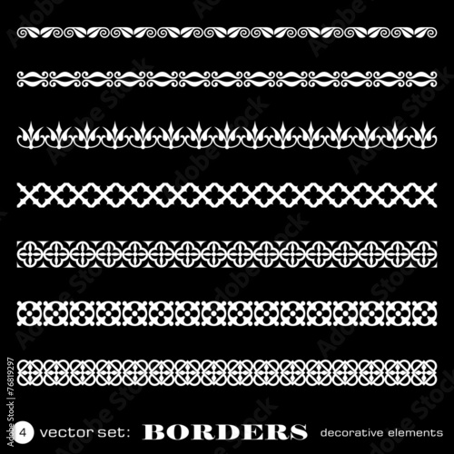 Decorative borders isolated on black background - set 4