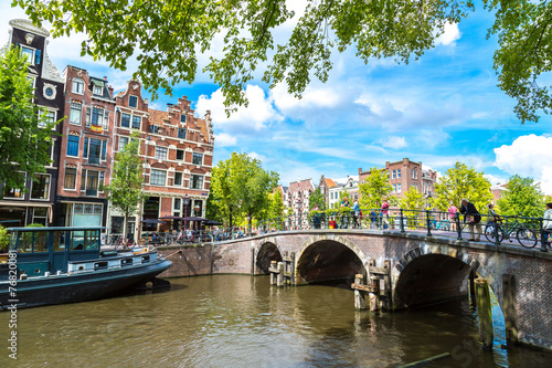Amsterdam canals and  boats, Holland, Netherlands.