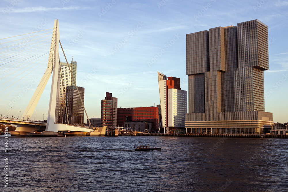 Fototapeta premium Rotterdam skyline with Erasmus Bridge