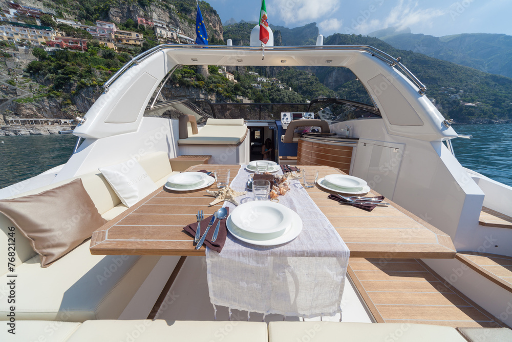 lunch on motor boat, Table setting at a luxury boat.