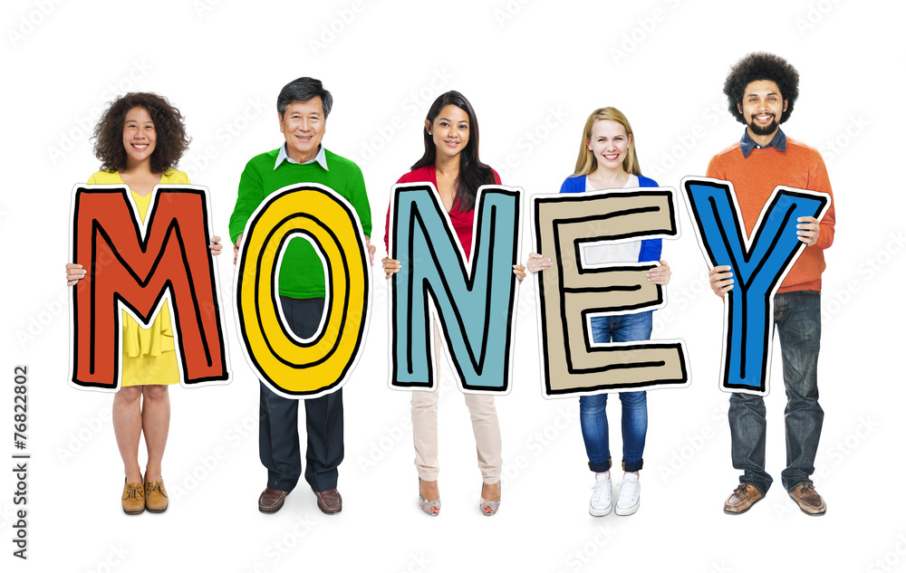 Group of People Standing Holding Money Concept Group of People Standing Holding Money Concept