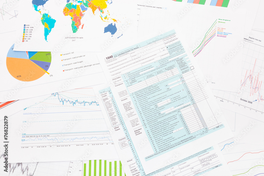 1040 US Tax Form with financial graphs 1040 US Tax Form with financial graphs