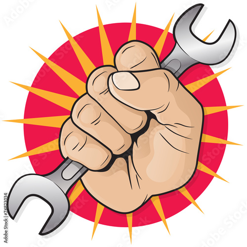Retro Raised Punching Fist with Spanner.
