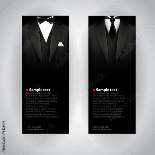 Business cards with elegant suit and tuxedo.
