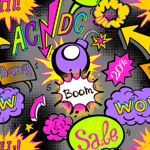 Comic book explosion pattern, vector illustration seamless