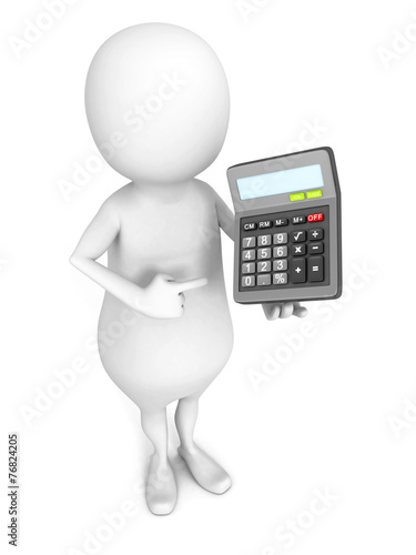 white 3d man with office calculator. finance concept