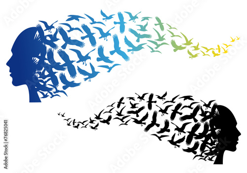 head with flying birds, vector