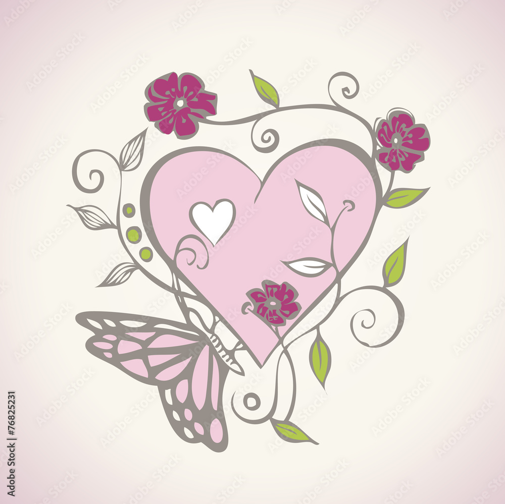 Beautiful heart with butterfly vector illustration Beautiful heart with butterfly vector illustration