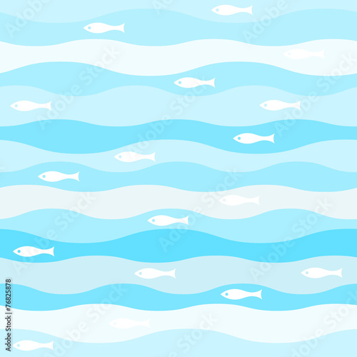 vector seamless abstract pattern, waves fish vintage retro