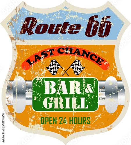 retro route sixty six bar and grill restaurant sign,vector illus