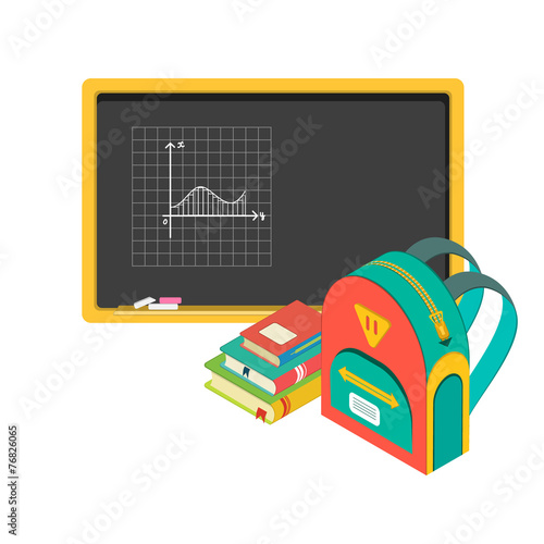 illustration of school board, books and schoolbag