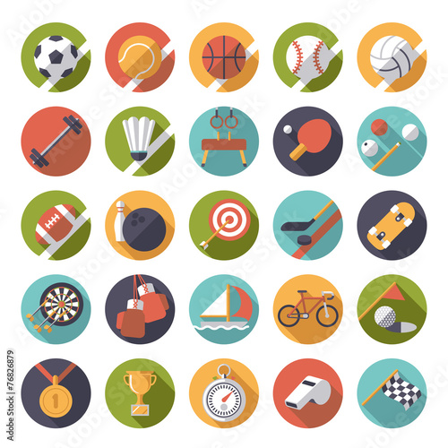 flat design sports and gymnastics vector icons set